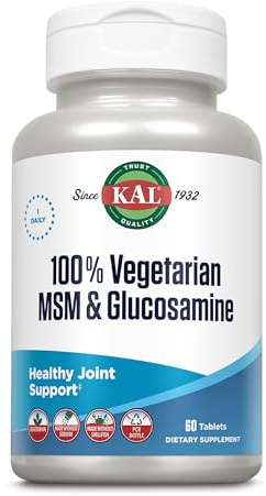 KAL MSM & Glucosamin | 500mg | 60 Tabletten | vegan | glutenfrei | ohne Gentechnik | laborgeprüft | Nahrungsergänzungsmittel mit Glucosamin & MSM | Bausteine für den Gelenkknorpel, Haut, Haare & Nägel