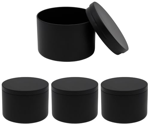 JAKOUE 4pcs Black 8oz Candle Tins with Lids - Premium Metal Candle Jars for DIY Craft, Wax Melts & Small Business (Leak-Proof Candle Containers) 80mm*60mm/3.15*2.36
