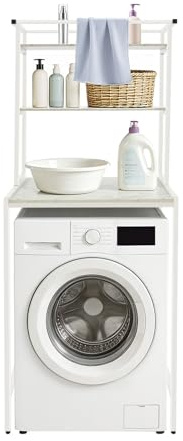 BAOCHADA Waschmaschinenregal,Waschmaschinenschrank Waschmaschinenregal überbau mit 3 Ablagen, WC-Regal, stehendes Regal über Toilette,Metall Holzwerkstoff, B69 x H176 x T65 cm (Weiß+Marmor)