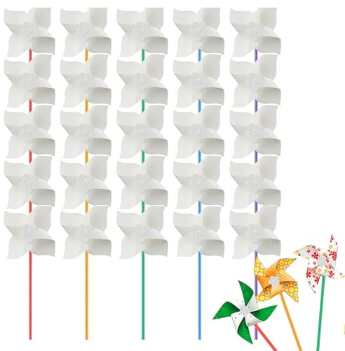 DIY-Windräder Aus Papier Weiße, 15 Stück Windmühle bastelset basteln, Party Windräder DIY Rasen Windmühle Set, für AOOTUERL Bildungsspielzeug windräder Lernspielzeug malen Plastik Weiß