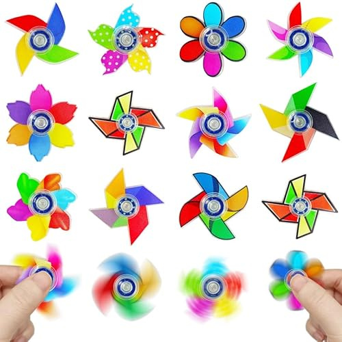 Lubibi 16 Stück Fidget Spinner Sensorisches Hand Zappelspielzeug, Neuheit & Bunte Windmühlen Spinner Schreibtisch Spielzeug，Sortiment Party Tasche Füller für Jungen Mädchen Erwachsene