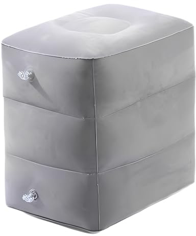 XPEX Repose-pieds gonflable pour enfants avec sac de rangement, coussin de voyage à hauteur réglable pour avions, voitures, bureau, essentiels de voyage en avion pour tout-petits (gris)