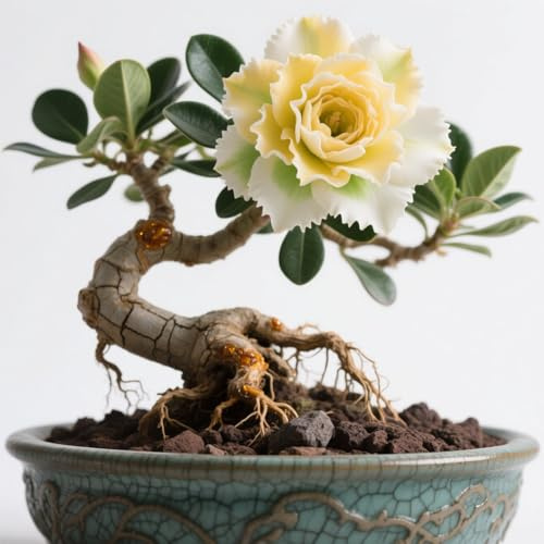 Lebende Wüstenrose (Topf)/Adenium/Zimmer-Wüstenrose(großblütig)-Winterharte Mehrjährige/Trockenheitsresistent/Pflegeleicht-3 Rhizome-E