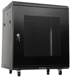LALABU 12HE Netzwerkschrank,Rack Gehäuse Servergehäuse, Serverschrank mit 4 Abnehmbaren Rädern für 19-Zoll IT-Server, Router, Switches, A/V