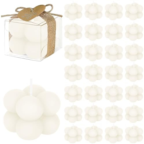 30er Set Kleine Bubble-Kerzen als Gastgeschenke, Mini Duftkerzen Bulk mit Karten & Hanfband für Hochzeit, Taufe, Bridal Shower und Baby Shower Geschenke (Cremefarben)