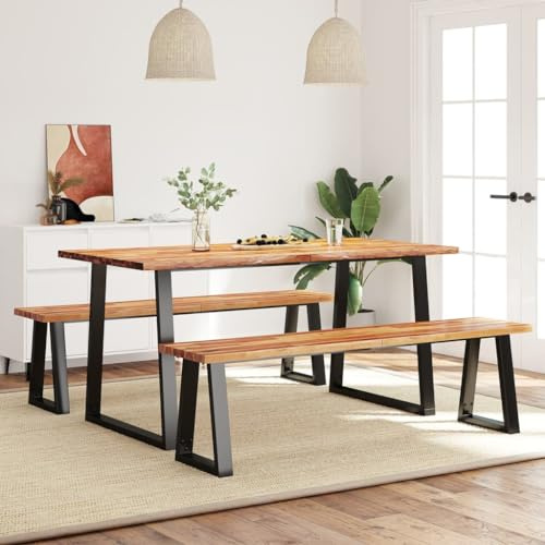 ChicAbode 3-TLG. Essgruppe Esszimmergarnitur mit Baumkante, Esstisch mit Stühlen, Tisch Küchentisch Esszimmertisch Möbel Set Baumkante Massivholz Akazie 160cm