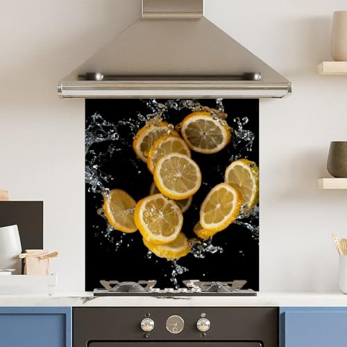 Premium 59.5 x 74.5cm Lemon Splash 6mm Glass Toughened Kitchen Splashback