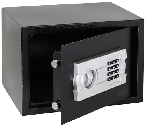 HMF Safe Tresor für Zuhause, Hotel oder Büro, Möbeltresor mit Zahlenschloss für DIN A4 Dokumente | 35 x 25 x 25 cm | Schwarz