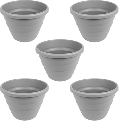 M1SS Set of 5 Large 40cm Plant Pots – Grey Beehive Round Plastic Garden Planters for Indoor Outdoor Plants, Lightweight Weather Resistant Pots for Home, Balcony & Patio