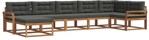 vidaXL Outdoor-Sofagarnitur mit Kissen 7 pcs Natur und Anthrazit, Modernes Akazienholz Outdoor-Sofaset, langlebige Gartenmöbel, Flexible Anordnung für die Terrasse, Bequeme Lounge im Hinterhof