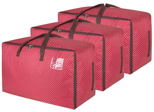 DOKEHOM 3-Pack 105L Large Storage Bag, Underbed Clothes Organizer, Red | Ultra size container fits king size duvet, quilt and heavy blanket easily. Space-saving bin for seasonal garment storage
