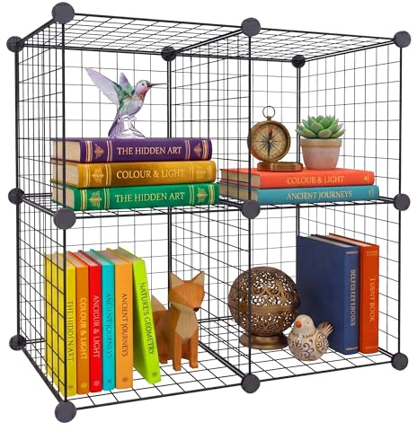 Relaxdays Steckregal, Würfelregal modular, Regalsystem, 4 Cubes, DIY, HxBxT: 75x75x37 cm, Drahtregal, Metall, schwarz