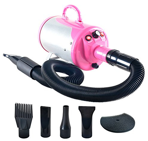 Shelandy Soffiatore per Cani 3.2HP, Asciugatore per Cani Professionale Regolabile in velocità e Temperatura, Phon per Toelettatura Cani Accessori Gatti, Asciuga Cane Silenzioso Dog Dryer Rosa
