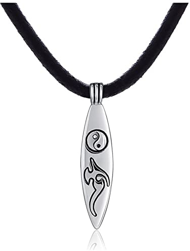 DonDon Herren Lederkette Leder Halskette 50 cm mit Edelstahl Anhänger Yin Yang Board