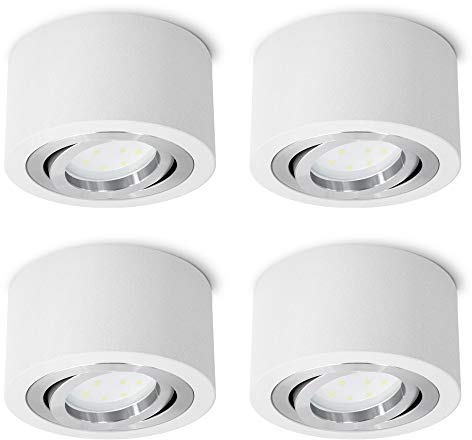 SSC-LUXon 4 Stück flache LED Aufbauspots rund weiß schwenkbar - mit LED 4W warmweiß 230V - Spot Aufbau Deckenleuchte Ø 90mm