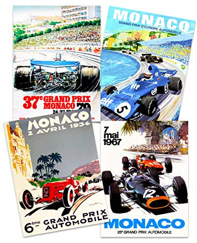 Artery8 Monaco Grand Prix Classic Racing Motor Sport Advert MIxed Home Decor Premium Wall Art Poster Pack of 4 Klassisch Rennen Werbung Zuhause Deko Wand