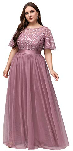 Ever Pretty Women's Short Sleeve Empire Wiast A Line Long Tulle Elegant Plus Size Formal Dresses Orchid 14UK