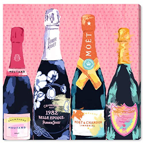 The Oliver Gal Artist Co. Drinks and Spirits Wall Art Canvas Prints 'Pass The Bottle' Champagne Home Décor, 30 in x 30 in, Pink, Black