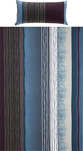 REDBEST Bettwäsche, Bettgarnitur Single-Jersey blau-anthrazit Größe 80x80 cm / 155x200 cm - Wendekissenbezug, temperaturausgleichend, bügelfrei, mit Reißverschluss