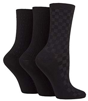 SockShop Ladies Plain Patterned and Striped Bamboo Socks Pack of 3 (Black Textured, 4-8)