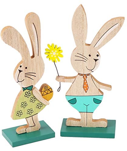 Zaloife Osterdeko Holz Hase, Aufsteller Ostern Hase, 2 Stück Osterhasen Deko, Osterdeko zum Hinstellen, Osterhasen Figuren Holz, Osterdekoration für Draußen Tischdekoration Garten
