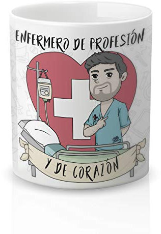 Yujuuu! | Taza cerámica ideal para regalo original Profesión Enfermero. RESISTENTE 100% al microondas y lavavajillas. (Diseño 01) Frase Enfermero corazón profesión