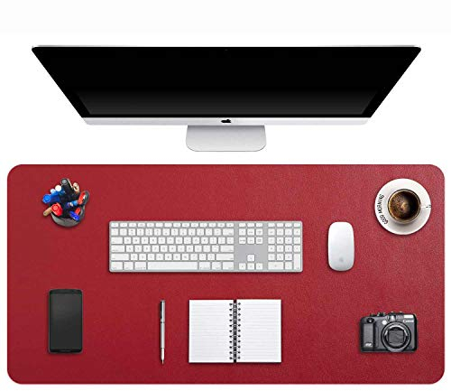DOBAOJIA Tappetino per Mouse Grande Mouse Pad Mat XXL Sottomano da Ufficio Tappetino da Tavolo Pad per Scrivania Laptop, Pelle PU Impermeabile + Scamosciata Antiscivolo 90 x 43 cm (Rosso Bordeaux)