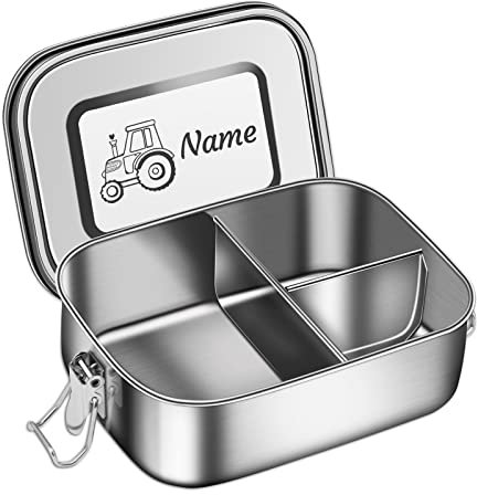 CGFN Edelstahl Brotdose, Brotdose mit Namen & Muster, Umweltfreundlich und BPA-frei, Brotdose Auslaufsicher inkl. Trennen und Dichtring, Geeignet für Schule/Arbeit/Fitness/Picknick (1400ml)