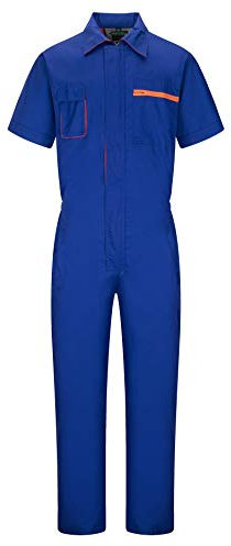 Yukirtiq Herren Arbeitsoveralls Kurzarm Arbeitskleidung Leicht Arbeitsanzug Atmungsaktiv Reißverschluss Overalls Sommer Arbeitskombi, Blau, XL