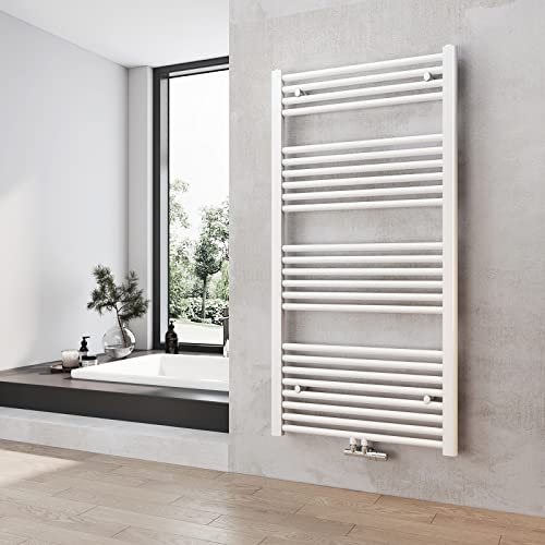 Heilmetz Seche Serviette Eau Chaude 120 x 60 cm,Blanc, Radiateur Chauffe Serviette Salle de Bain,Méthode de Chauffage - Eau Chaude,seche Serviette Salle de Bain