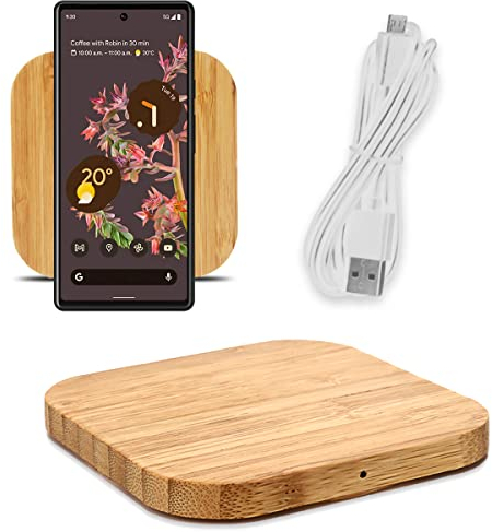 QI Induktive Ladestation 15W aus Bambus kompatibel für Nokia XR20 Induktionsladegerät aus Echtholz Wireless Charger Kabelloses Universal Schnellladegerät, Modell:Quadrat