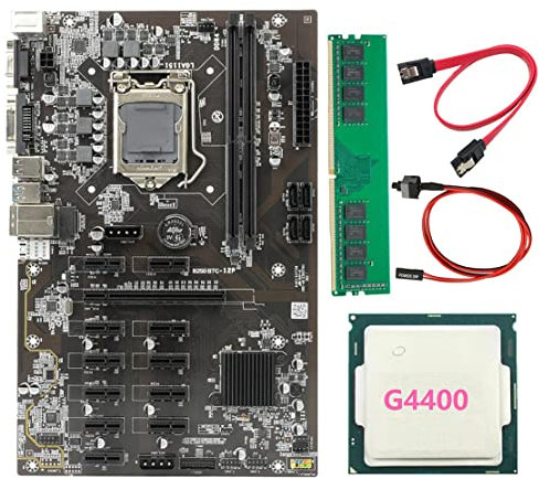Evarbuild BTC-B250 Mining Motherboard Supports 12 GPU LGA1151 +G4400 CPU+DDR4 4G 2666MHZ Memory + Switch Line + Line