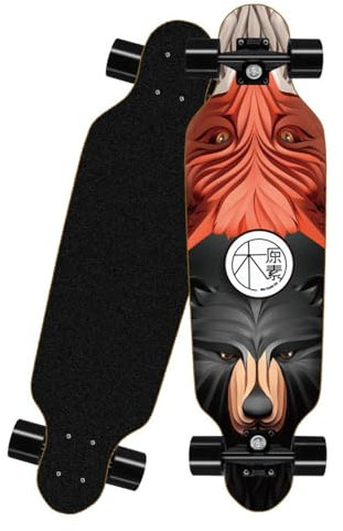 TangDao Mini Skateboard Longboard Planche à roulettes 80CM Croiseur Bois d'érable à 8 Plis avec roulement ABEC-7 pour garçons Filles Adultes et débutants (Rouge et Noir Animal)