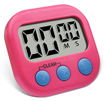 Digitaler Küchentimer, Pitasha Cooking Timer Magnetic/Backing Stand/Hanging Hole, Count up&Count down mit lautem Alarm Elektronische Memory Timer für Küche Bad Ausbildung Klassenzimmer (Rosa)