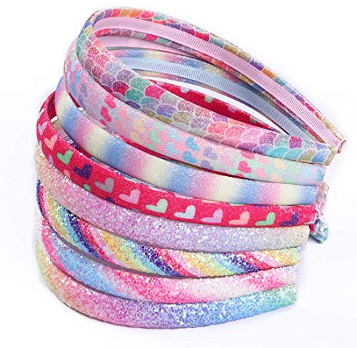 WANYU Rainbow Headbands 8 Pcs Sweet Hairband Children Head Bands For Girls Sequin Printed Heart Mermaid Headband Kids Hair Piece