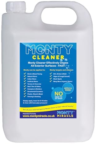 Monty Miracle Fast Patio Cleaner - 5 Litre | Outdoor & Garden Surface Cleaner for Patio, Decking, Fencing, Stone, Concrete & Many More | Eliminates Black Spots, Algae, Mold, Lichen in Just 10 Minutes
