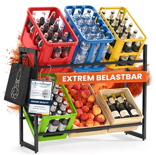 Heldenwunder Estantería para cajas de bebidas (6 cajas) de metal, 2 ganchos, altura ajustable, extremadamente estable, estantería para cajas de cerveza, estantería para cajas de agua, estantería para