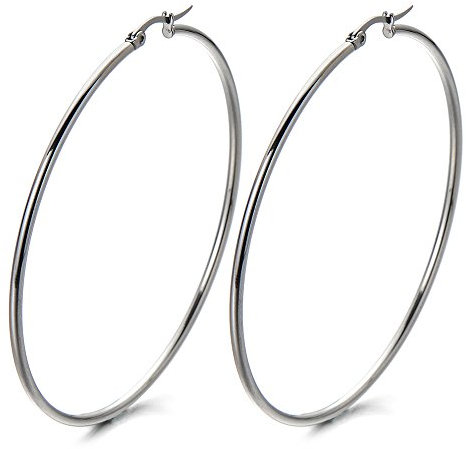 Paar GroBe Glatte Kreis Creolen fur Damen, Edelstahl Huggie Ohrringe Silber Farbe