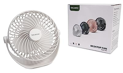 SOLMIRA Ventilador de Escritorio Blanco con Batería Recargable USB Tipo C Portatil Inalámbrico, Certificado CE y RoHS