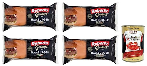 Italian Gourmet Hamburger Glassato panini brioche Buns glasiert 4 x 300g | Soffice pane per burger; je Beutel vier Stück, leicht süß, ideal zum Füllen, Gesamtnettogewicht 1,2 kg + Kostenlos Polpa 400g