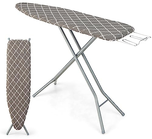 COSTWAY 154 x 36cm Folding Ironing Board, 7-Position Height Adjustable Table With Extra Cotton Cover, Detachable Rest and Safety Lock, Extra Large Top (Grey)