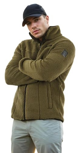 Arctic Seven Herren Fleecejacke (S-3XL) - Leicht, Flauschig, Atmungsaktiv, Hoher Kragen, Übergangsjacke Warme Jacke Männer - AS-335 Olive Large