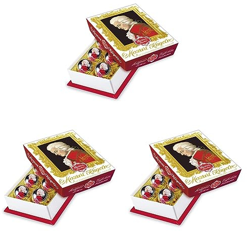 Reber Mozart-Barock, Echte Reber Mozart-Kugeln, Pralinen aus Zartbitter-Schokolade, Marzipan, Nougat, Tolles Geschenk, 6 Stück, 1 x 120 g (Packung mit 3)