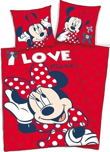 Bettwäsche Minne Disney – 1 Bettbezug 140 x 200 cm + 1 Kissenbezug 63 x 63 cm (Bettwäsche Minnie – A)
