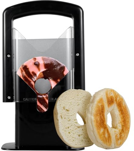 Bagel Slicer, Stainless Steel Household Bagel Cutter, Non-Stick Blade Bread Toast Slicer, Portable Muffin Slicer Kitchen Bread Slicing Gadget for Bagel Toast Muffin Fruit Vegetable(Black)