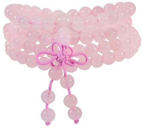 Nupuyai 108 Mala Prayer Beads Bracelet Women Men, Rose Quartz Crystal Stone Beads Wrap Bracelet Meditation Stone Necklace Multi Layer Bracelet