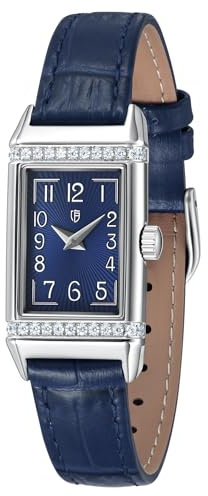 BERNY Frauen Rechteckige Uhr Quarzuhren Arabische Ziffern Zifferblatt Echtleder Armband Damen Armbanduhr Wasserdicht