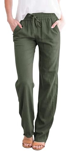 Tincini Leinenhose Damen Hose Sommer Musselin Leinen Hosen Stoffhose Einfarbig Freizeithose Gerade Geschnitten Strandhose Sommerhose mit Taschen