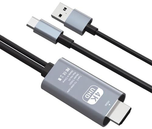 4K@60HZ Typ C auf HDMI Kabel mit Power Charging Port,USB C auf HDMI Adapter ist 1,8 Meter lang Kompatibel mit iPhone 15/MacBook Pro/Chromebook/Laptop/Android Phone zu TV Monitor/Xreal Air/Nreal air