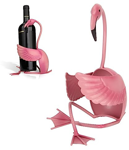 Topyond Flamingo Wine Rack Stylish Iron Holder for Wine Bottles Table Decoration for Bar, Kitchen, and Counter Wine Gift for Lovers and Enthusiasts Pink Flamingo Design